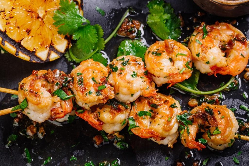 grilled shrimp on skewers