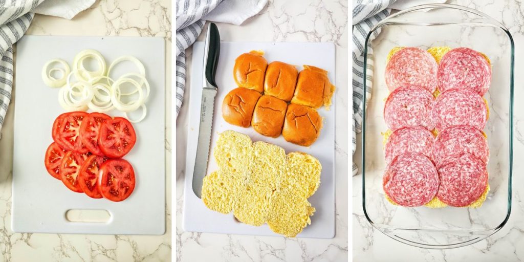 collage of first three steps of making italian slider sandwiches