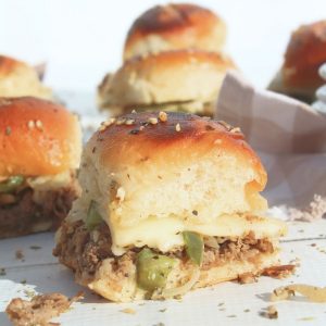 philly cheesesteak sliders recipe card image