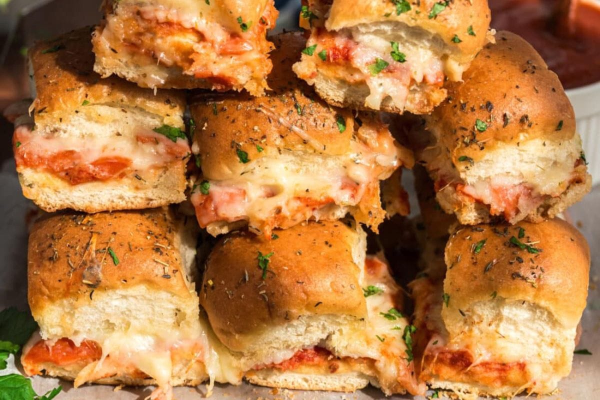 stack of pizza sliders