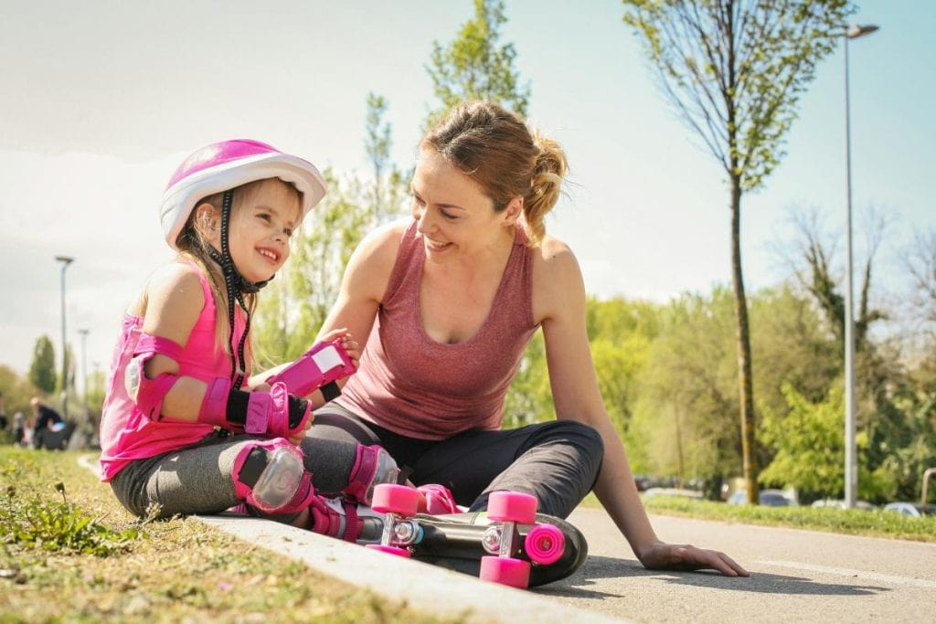 mother and daughter on roller skates