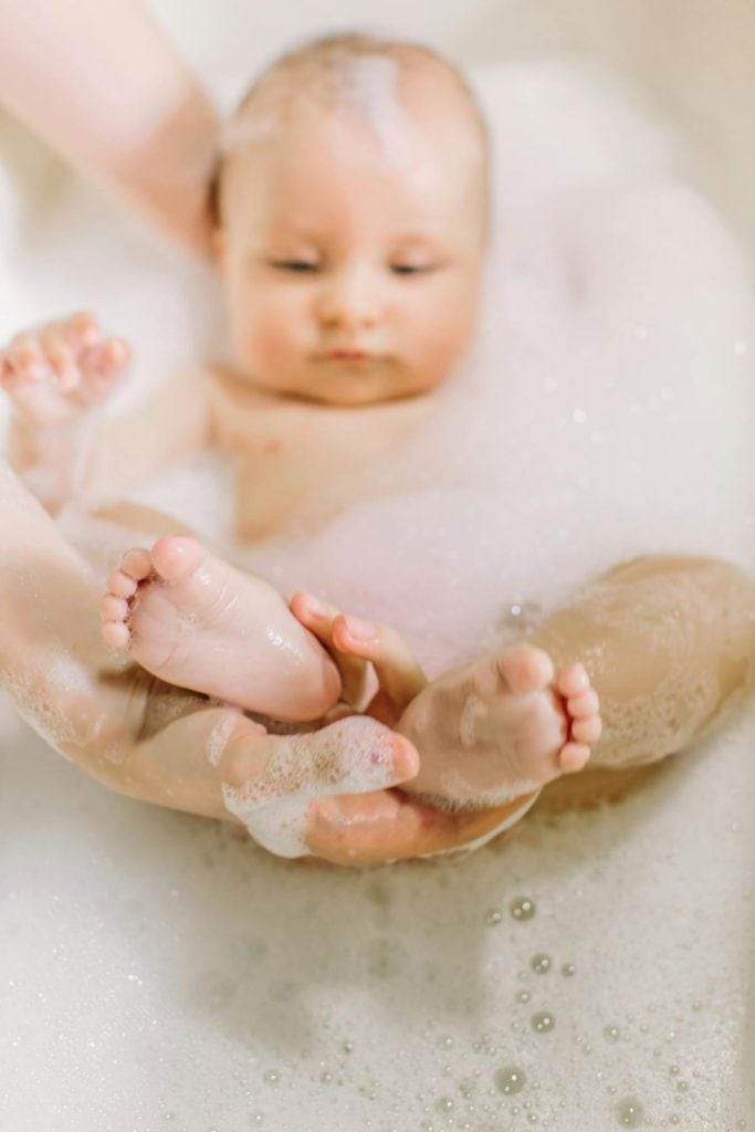 bathing a baby