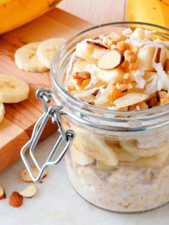 banana nut overnight oats in a jar