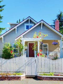 cute craftsman style house with a picket fence out front