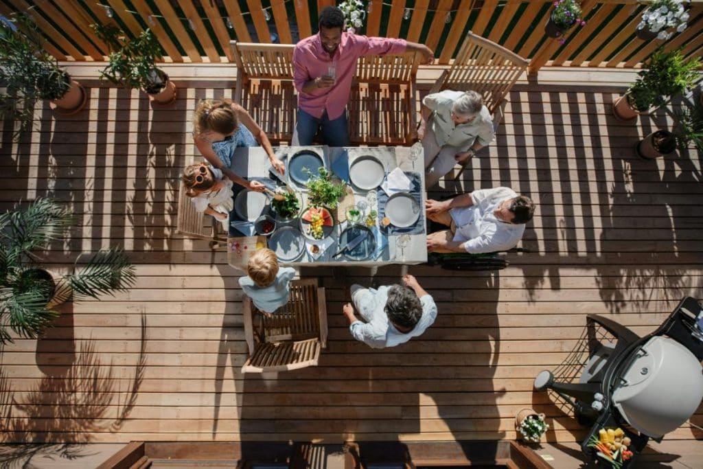 family having a cookout on the patio