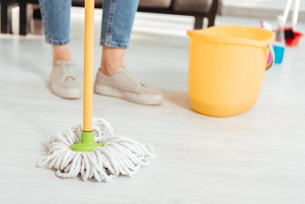 woman with mop and bucket