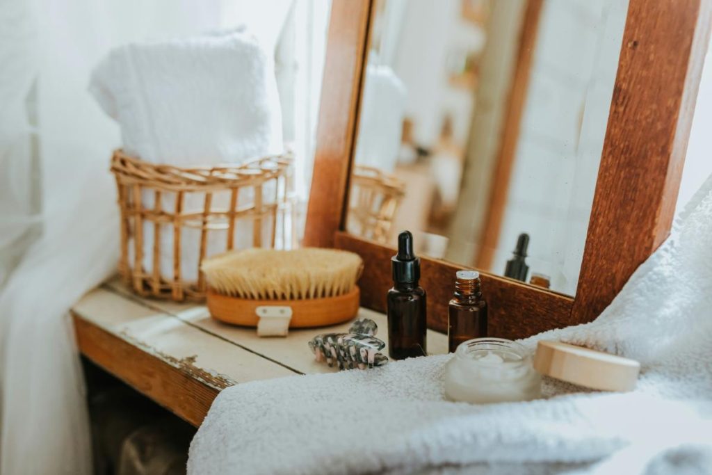 beauty products on a shelf