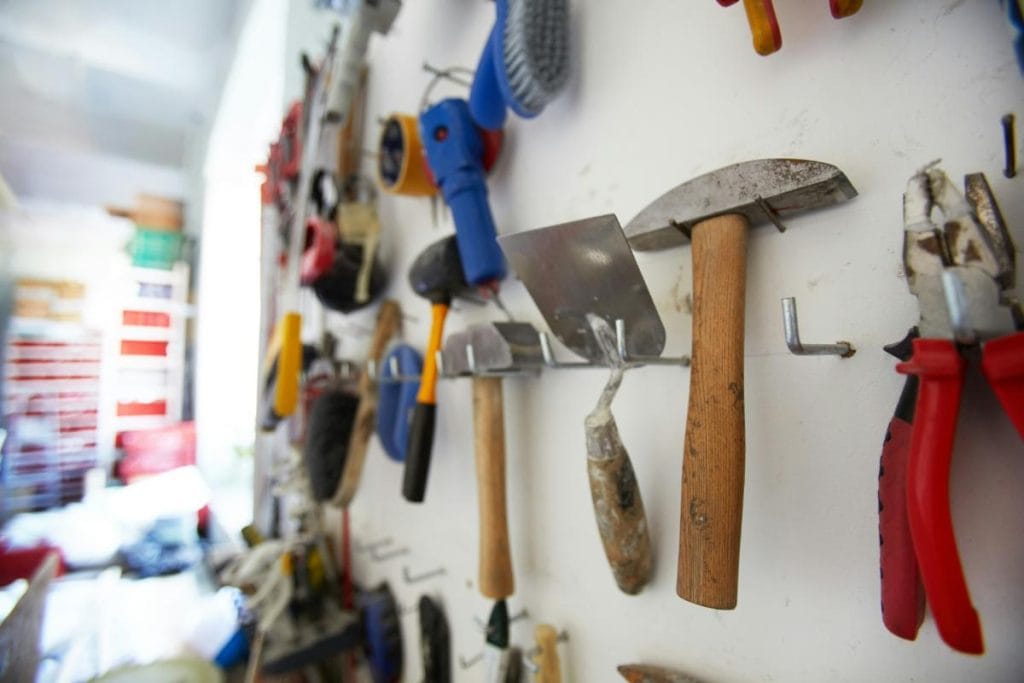 tools hanging in a garage