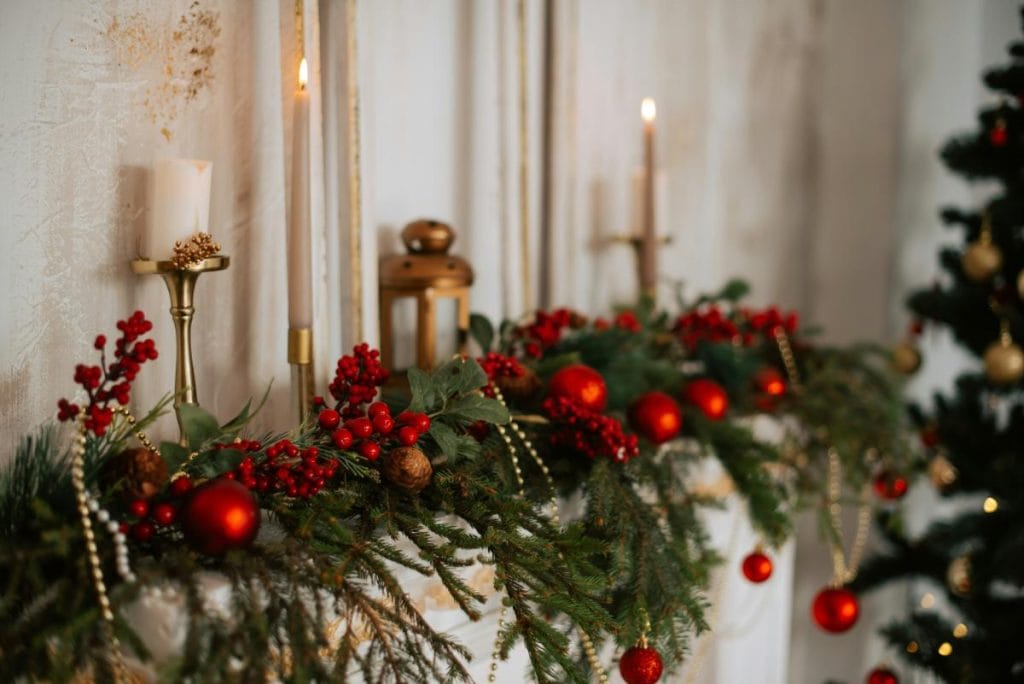 christmas garland over fireplace