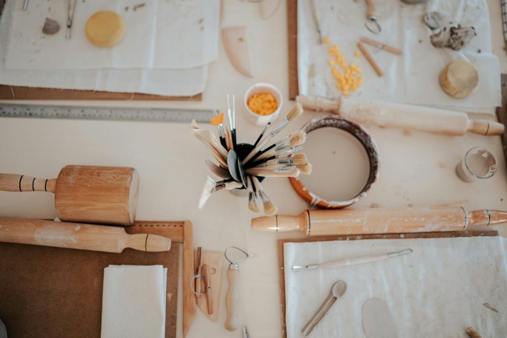 pottery tools on a table