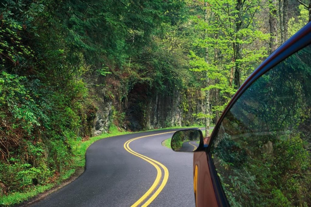 winding road through smoky mountains