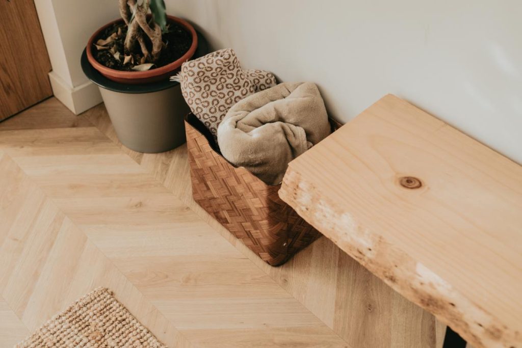 wooden bench near entryway