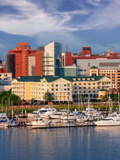 view of charleston sc from the water looking in toward the city