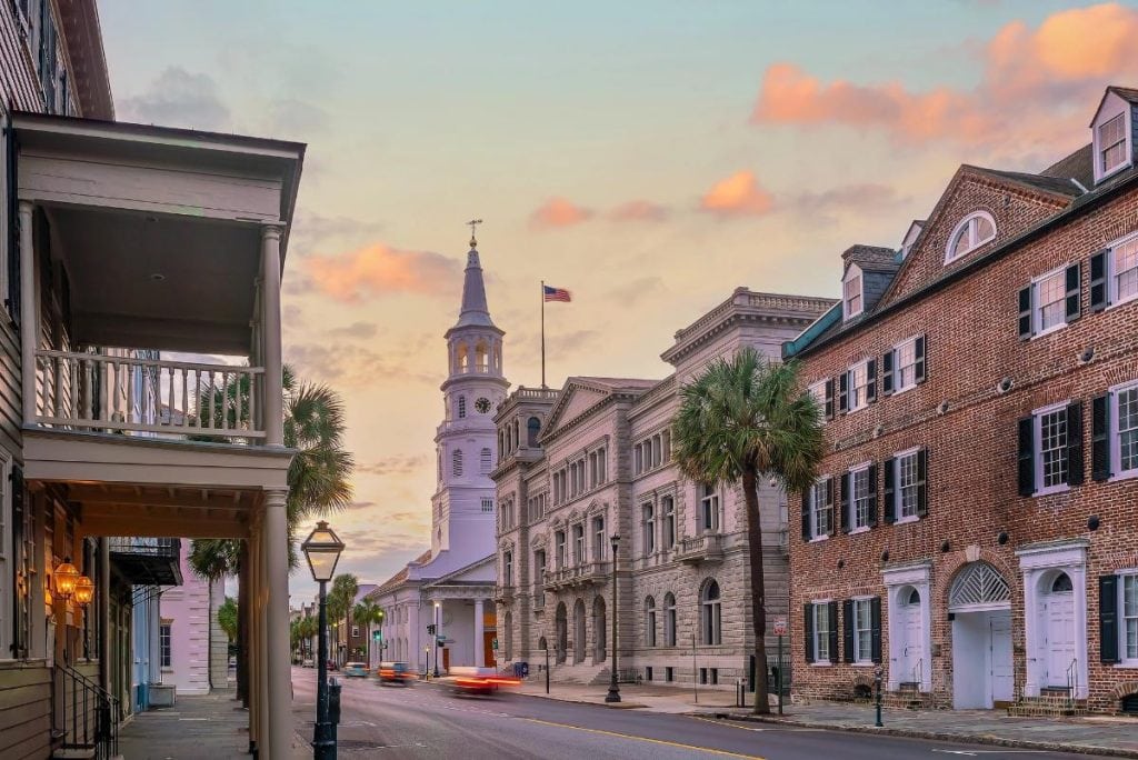 historical downtown charleston sc in trhe evening