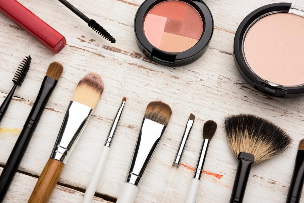 makeup and various brushes