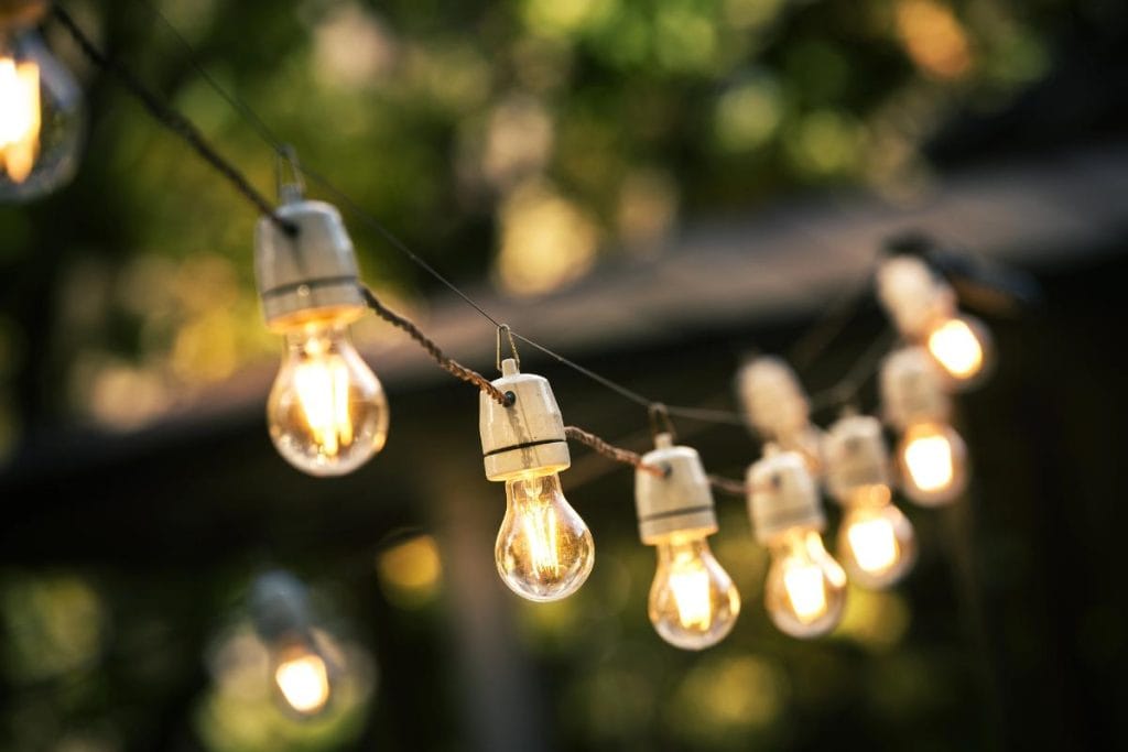 string lights for an event at night outdoors