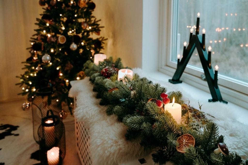 pretty christmas decorations near a window