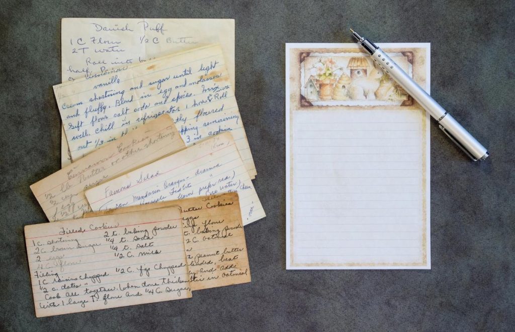 family recipes written on old index cards