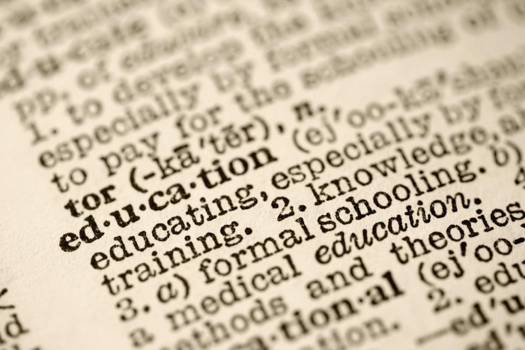 the word education in a dictionary