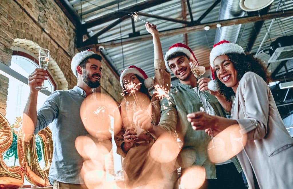 office workers celebrating christmas