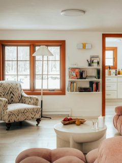 bright eclectic living room with comfy couch