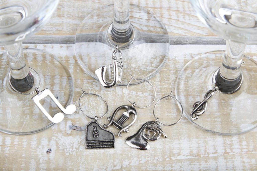 various charms on wine glasses