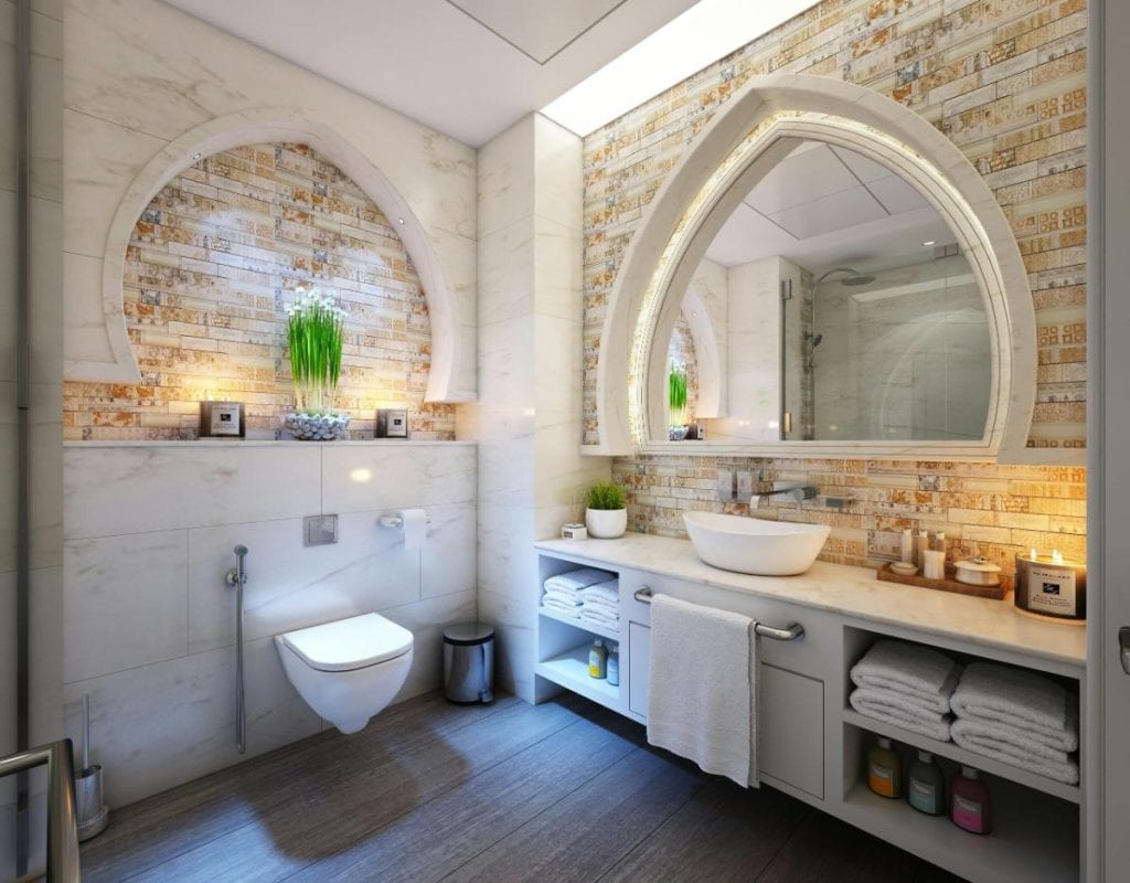 bathroom with white sink and counters