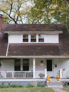 small white house in the fall