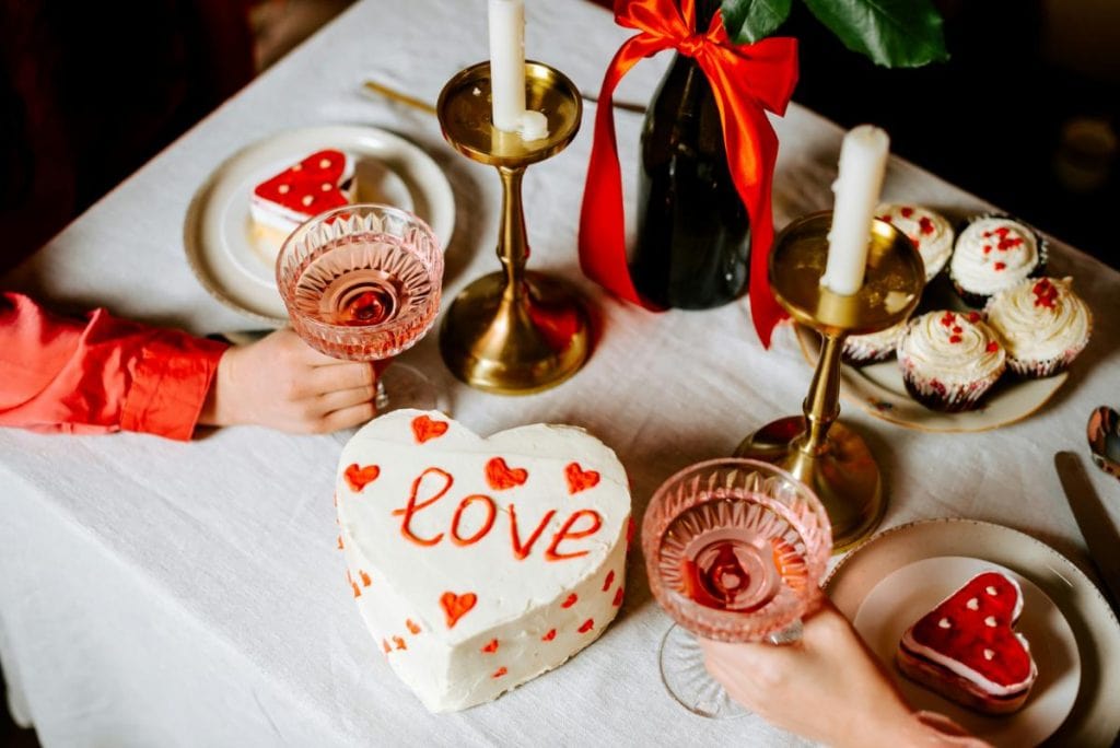 table setting for Valentine's Day