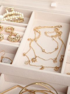 jewelry and accessories in a jewelry box