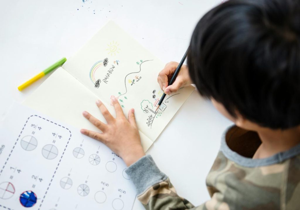 child drawing instead of doing math homework
