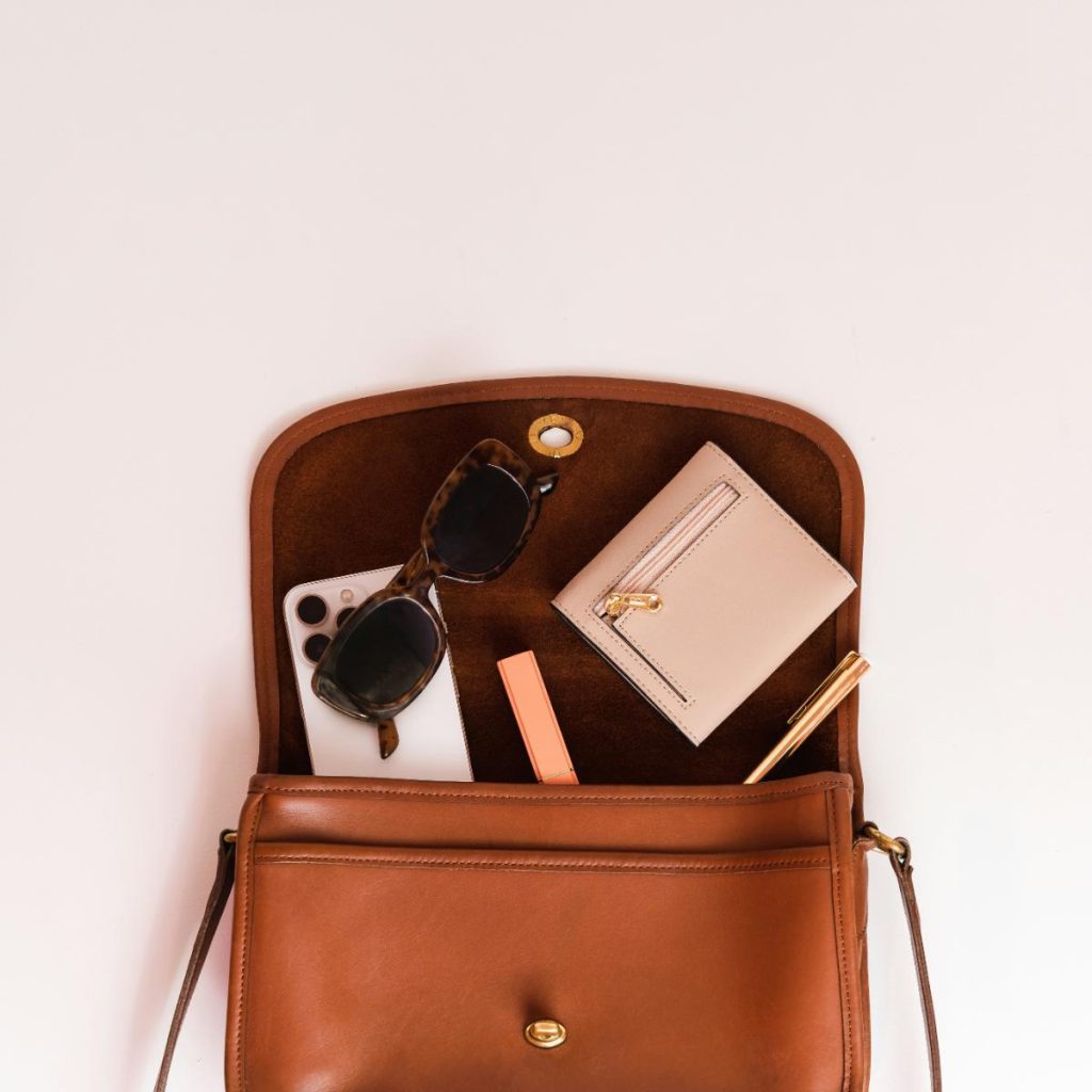 brown leather handbag