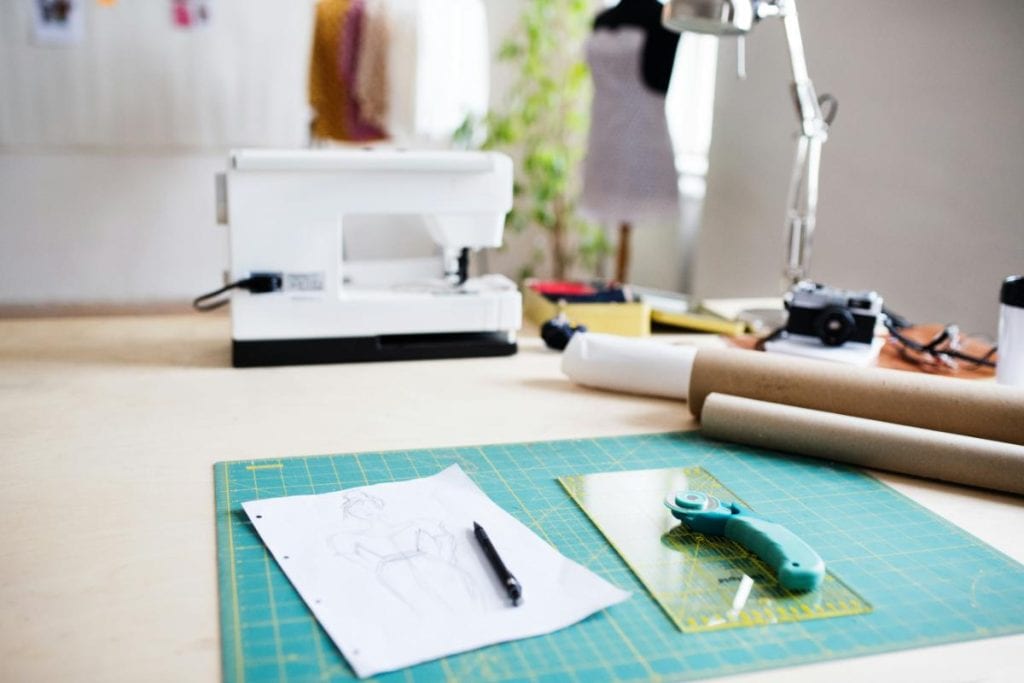 sewing machine and supplies on a table