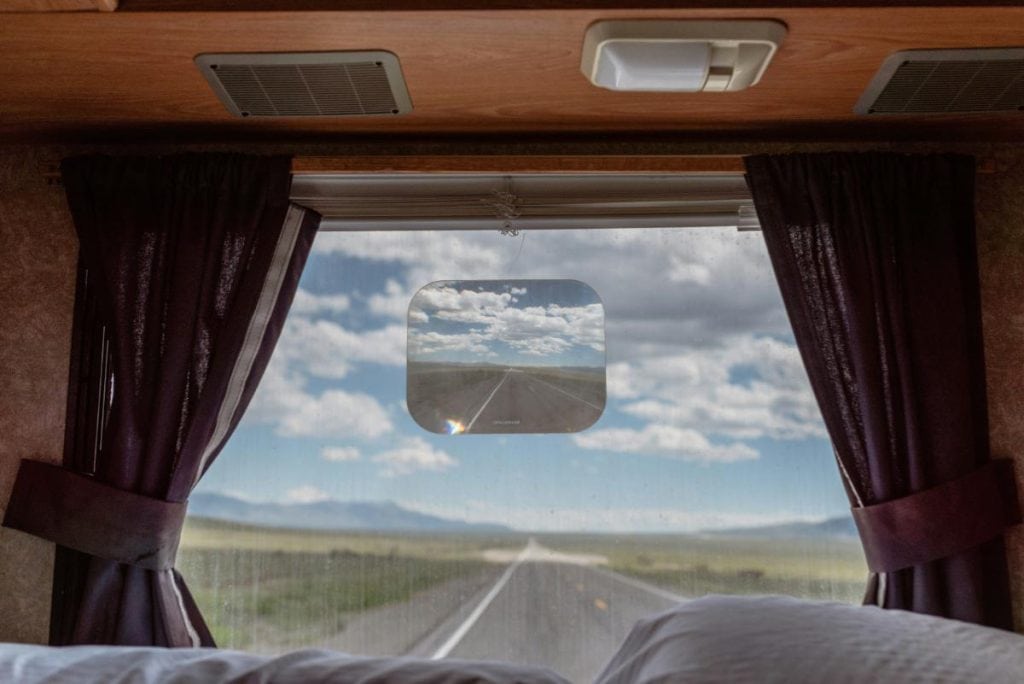 view of sky and road from caravan