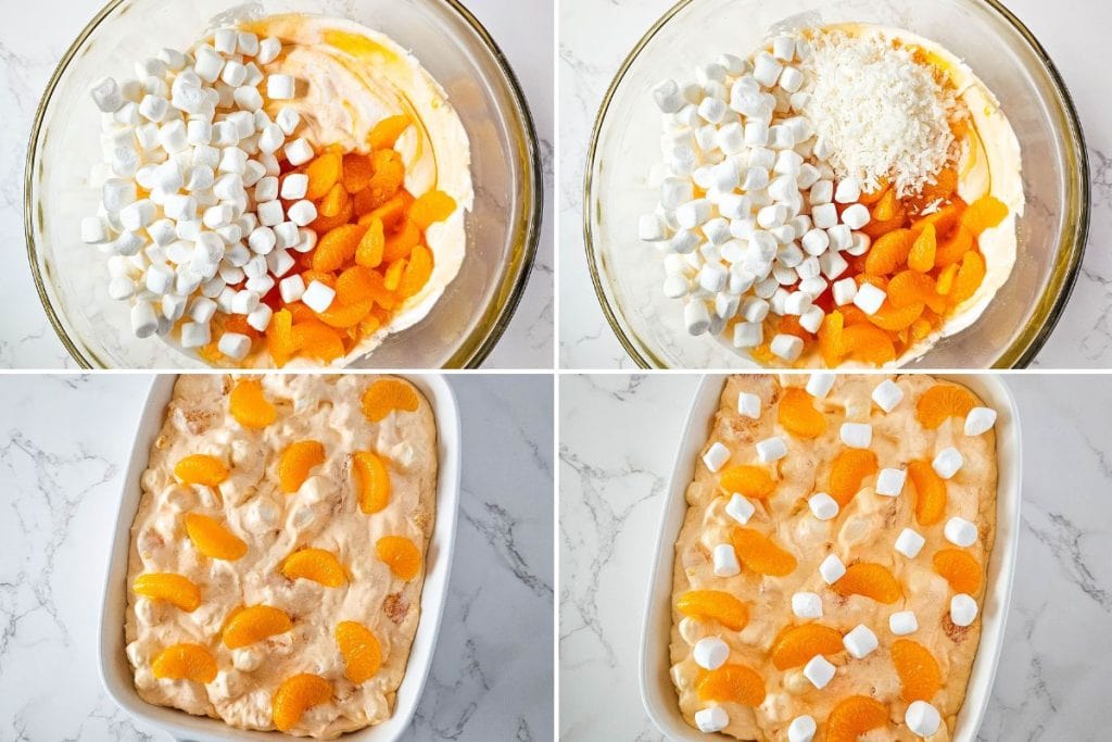 putting together the orange fluff salad