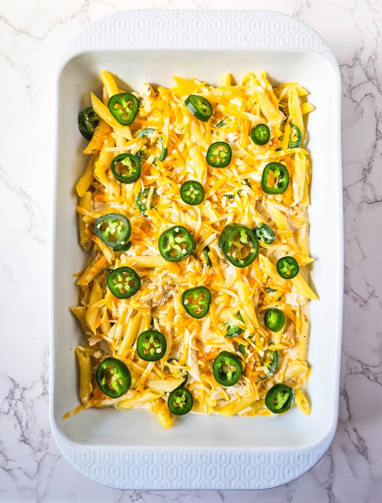 Fresh sliced jalapeños added on top of the cheese for heat and classic popper flavor.