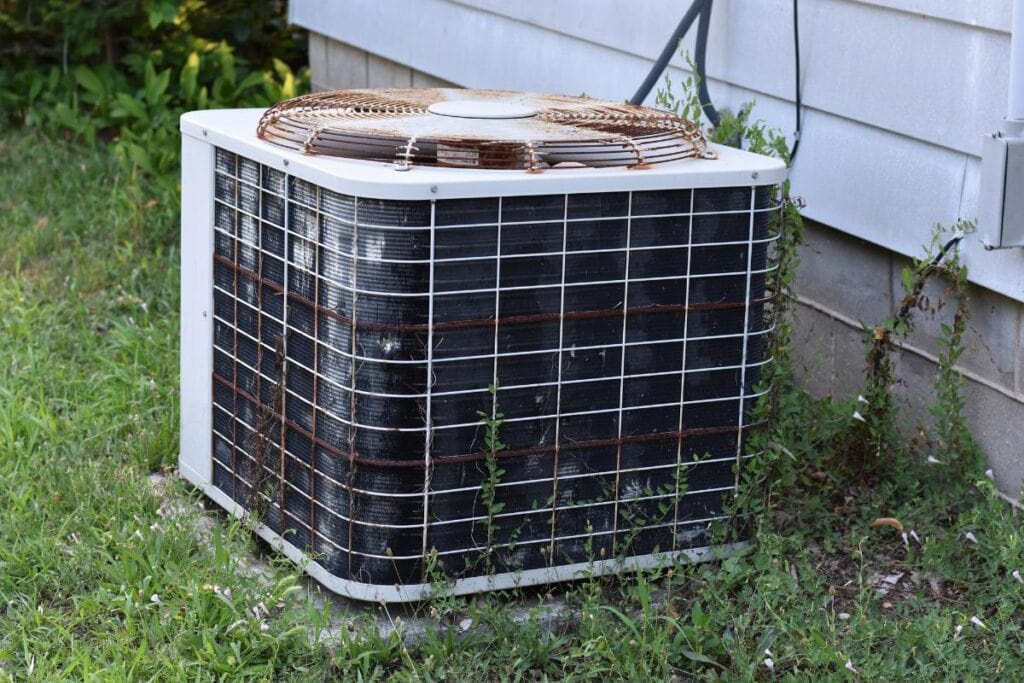 old rusty hvac unit outside a home