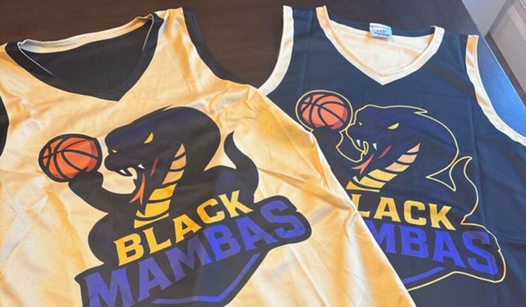 Black Mambas basketball jerseys with snake logo