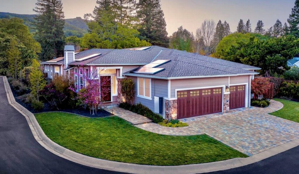 Modern single-story home with solar panels