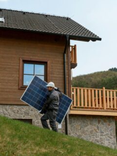 a man installing solar panels on a home's roof
