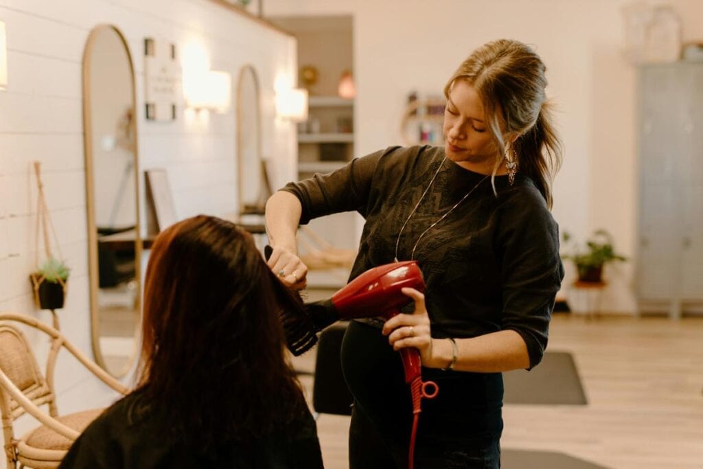 woman getting blow dry at salon