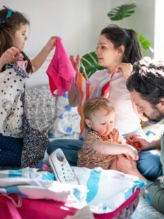 a family packing for vacation