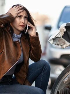 woman on phone upset about getting into a car accident