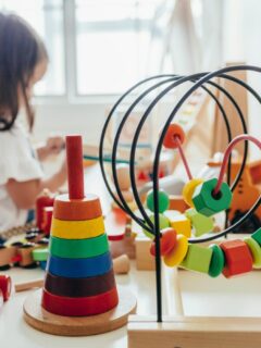 children playing with colorful toys at daycare