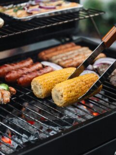 veggies and meat on the grill