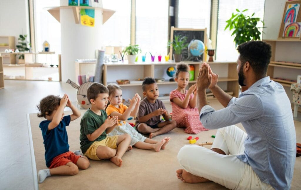 preschool teacher doing activity with the students