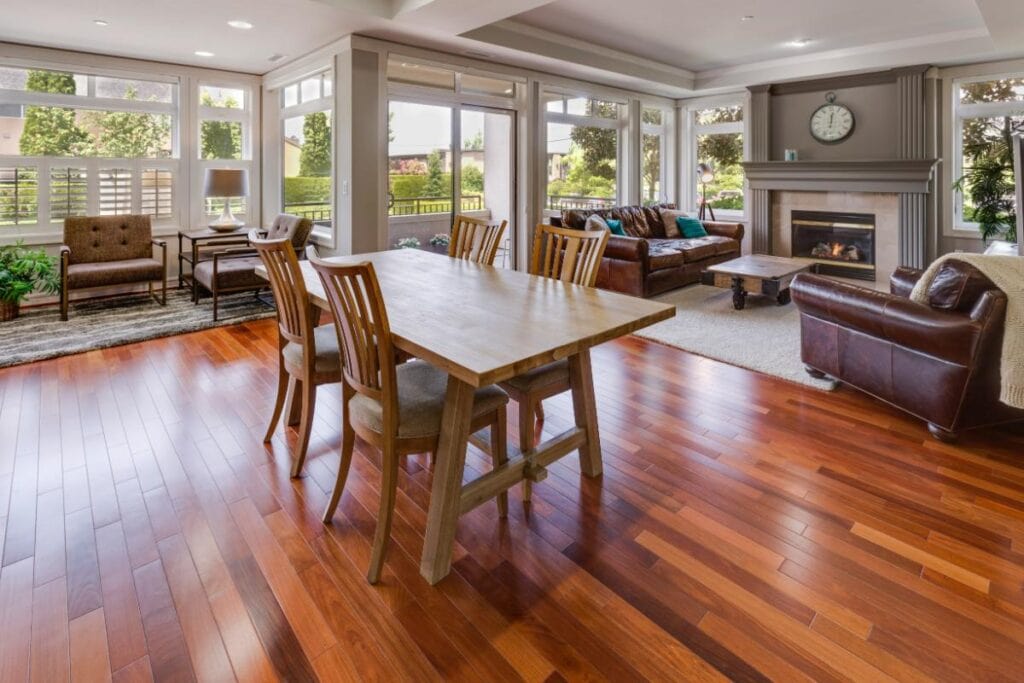open kitchen with hardwood floors