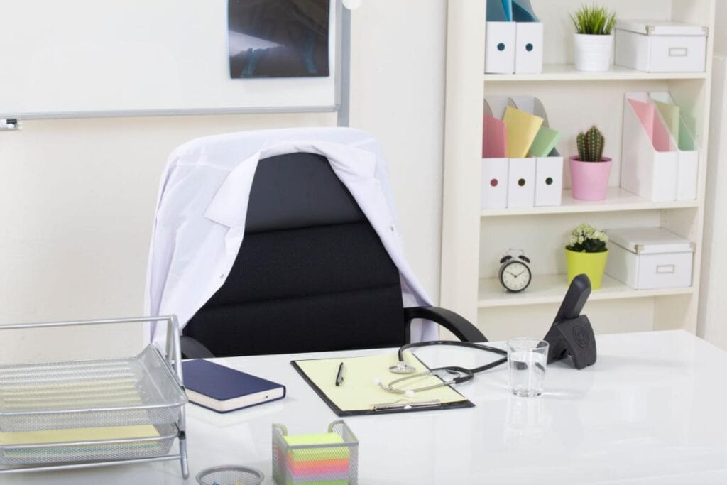 Clean and organized office workspace with neatly arranged supplies, illustrating how order and organization can improve productivity and reduce stress.
