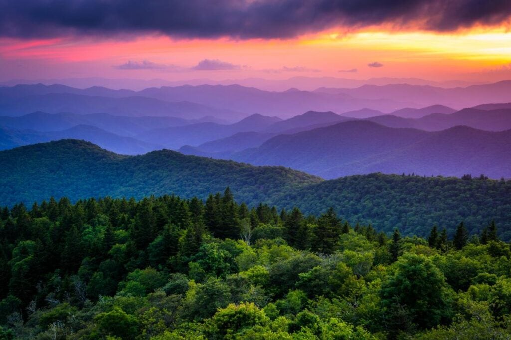 blue ridge mountain view at sunset