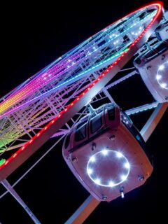 Colorful Ferris wheel lighting up the night sky in Pigeon Forge.